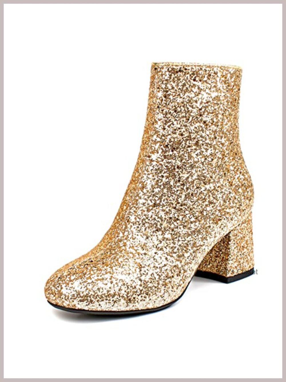 Sequins Glitter Chunky Heel Ankle Boots Block Mid Heels Side Zipper Booties